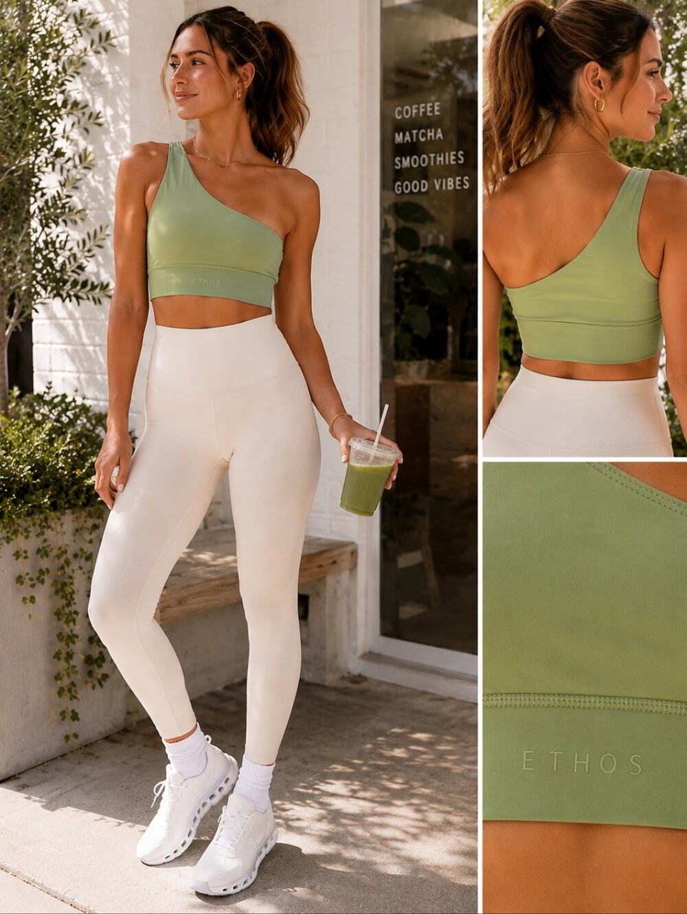 Ethos One Shoulder Sports Bra Green Size Large